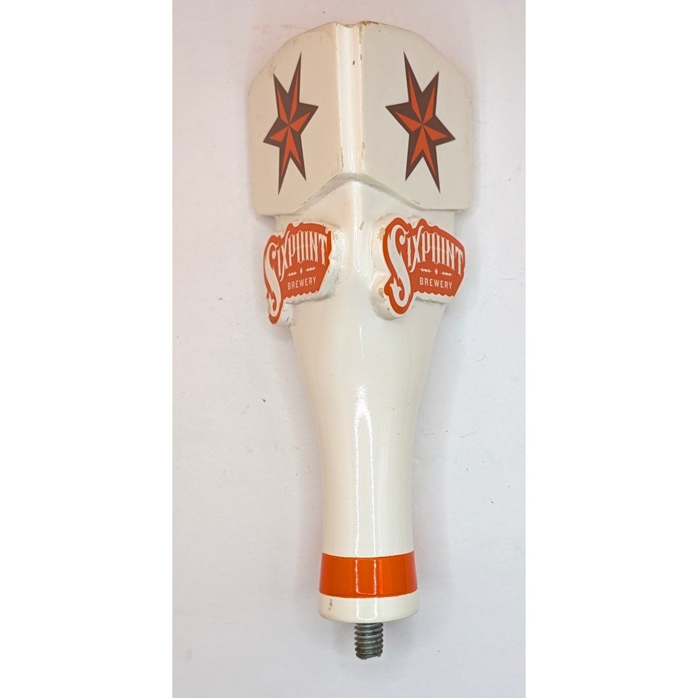 Sixpoint Brewery Beer Tap Handle White Orange Star Logo 6 Inch Craft Beer Bar